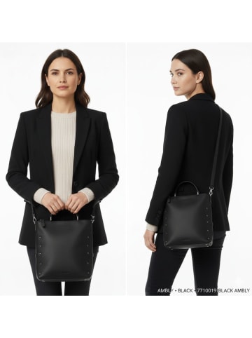 ORE10 Leder-Umhängetasche "Ambly" in Schwarz - (B)20 x (H)19 x (T)10 cm