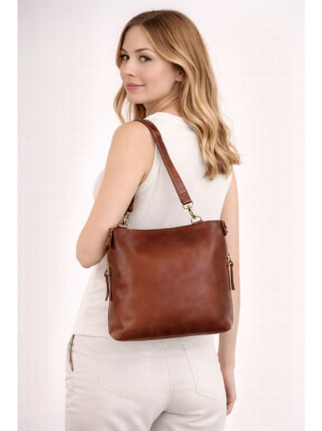 ORE10 Leder-Umhängetasche "Ambly" in Cognac - (B)20 x (H)19 x (T)10 cm