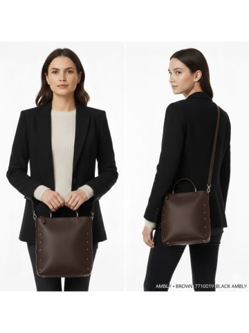ORE10 Leder-Umhängetasche "Ambly" in Braun - (B)20 x (H)19 x (T)10 cm