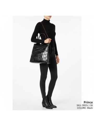 ORE10 Leren shopper "Prince" zwart - (B)32 x (H)35 x (D)13 cm