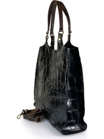 ORE10 Leder-Shopper "Prince" in Schwarz - (B)32 x (H)35 x (T)13 cm