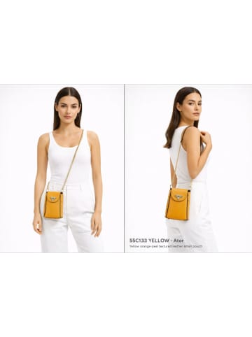 ORE10 Skórzana torebka "Ator" w kolorze jasnobrązowym na telefon - 14 x 20 x 7 cm