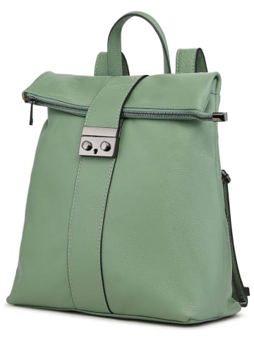 ORE10 Skórzany plecak "Estro" w kolorze jasnozielonym - 33 x 38 x 14 cm
