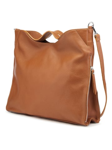 ORE10 Leder-Henkeltasche "Molin" in Hellbraun - (B)39 x (H)33 x (T)13 cm