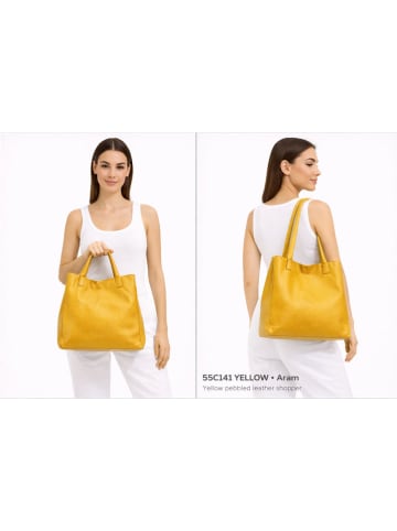 ORE10 Skórzana torebka "Aram" w kolorze żółtym - 34 x 28 x 12 cm