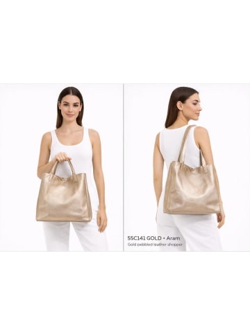 ORE10 Leder-Schultertasche "Aram" in Gold - (B)34 x (H)28 x (T)12 cm