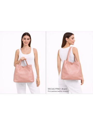 ORE10 Leren schoudertas "Aram" lichtroze - (B)34 x (H)28 x (D)12 cm