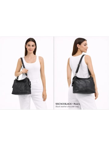 ORE10 Skórzana torebka "Roers" w kolorze czarnym - 34 x 24 x 12 cm