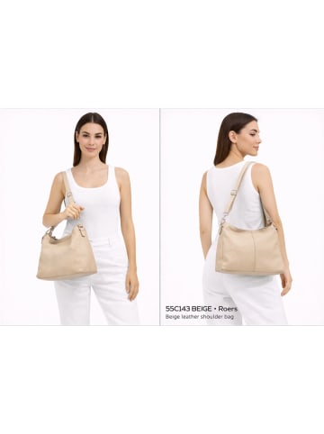ORE10 Leder-Umhängetasche "Roers" in Beige - (B)34 x (H)24 x (T)12 cm