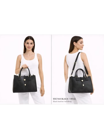 ORE10 Skórzana torebka "Mida" w kolorze czarnym - 35 x 25 x 11 cm