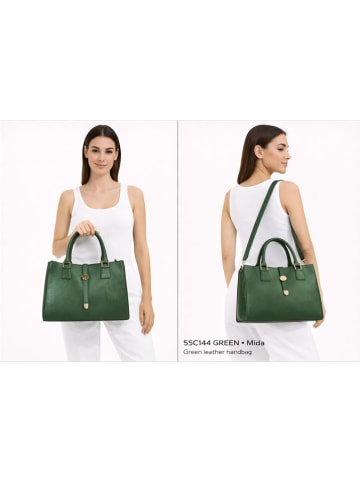 ORE10 Leren handtas "Mida" groen - (B)35 x (H)25 x (D)11 cm