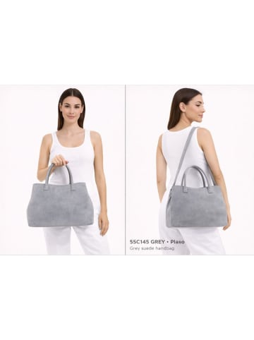 ORE10 Skórzany shopper bag "Plaso" w kolorze jasnoszarym - 41 x 28 x 7 cm