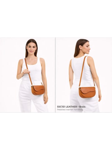 ORE10 Leren schoudertas "Brais" cognackleurig - (B)26 x (H)17 x (D)8 cm