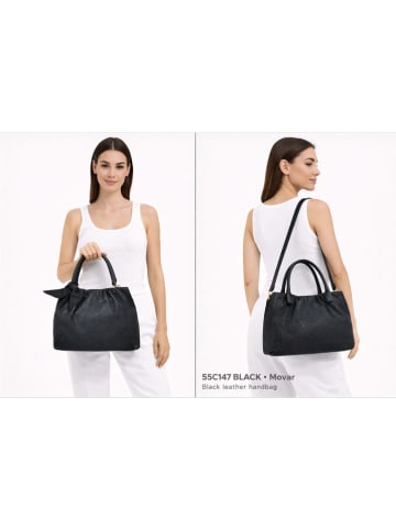 ORE10 Leder-Umhängetasche "Movar" in Schwarz - (B)26 x (H)18 x (T)5 cm