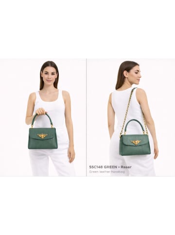 ORE10 Skórzana torebka "Raser" w kolorze zielonym - 17 x 12 x 6 cm