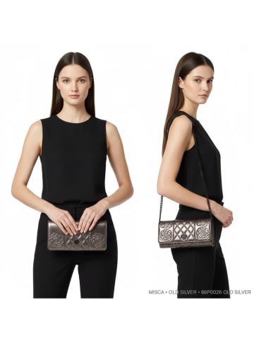 ORE10 Leren schoudertas "Misca" zilverkleurig - (B)25 x (H)13 x (D)3 cm