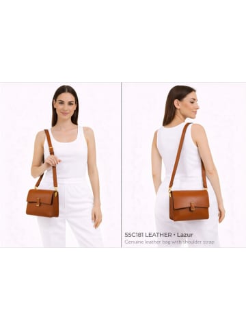 ORE10 Leder-Umhängetasche "Lazur" in Braun - (B)22 x (H)18 x (T)7 cm