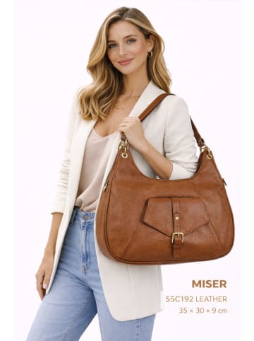 ORE10 Leder-Schultertasche "Miser" in Hellbraun - (B)35 x (H)30 x (T)9 cm