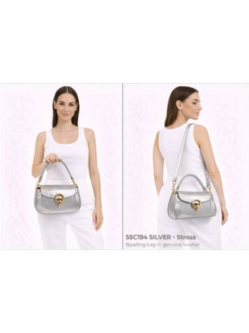 ORE10 Leren handtas "Stross" zilverkleurig - (B)24 x (H)16 x (D)5 cm