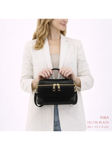 ORE10 Leder-Umhängetasche "Lazur" in Schwarz - (B)24 x (H)15 x (T)9 cm