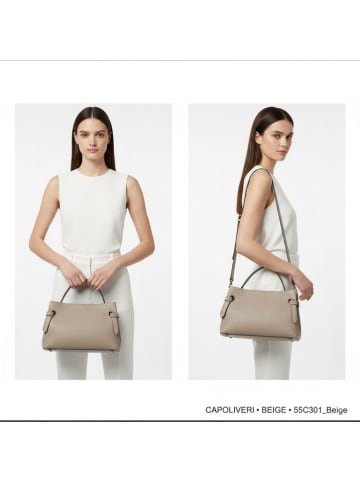 Florence Bags Skórzana torebka "Capoliveri" w kolorze beżowym - 33 x 20 x 17 cm