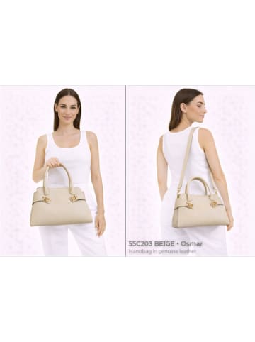 Florence Bags Skórzana torebka "Osmar" w kolorze beżowym - 32 x 20 x 19 cm