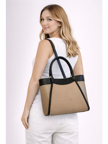 Florence Bags Leren handtas "Reddit" beige/zwart - (B)37 x (H)24 x (D)16 cm