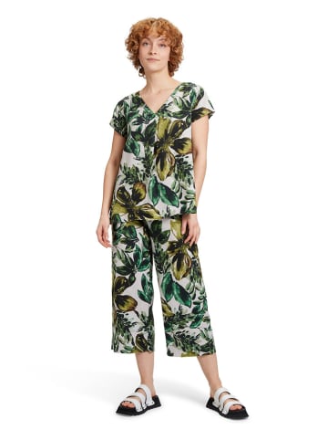 CARTOON Leinen-Bluse in Hellgrün/ Weiß