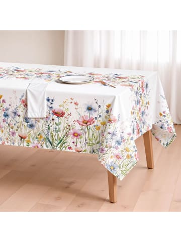 Mint Rugs Obrus "Floral And Tropical Daina" w kolorze biało-jasnoróżowo-niebieskim