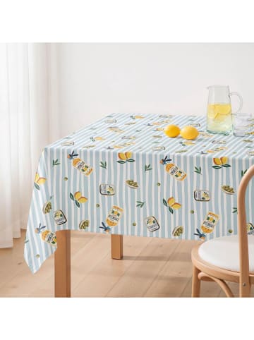 Mint Rugs Tafellaken "Limoncello" lichtblauw/wit/geel