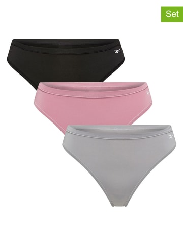 Reebok Stringi (3 pary) "Agatha" w kolorze szarym, różowym i czarnym
