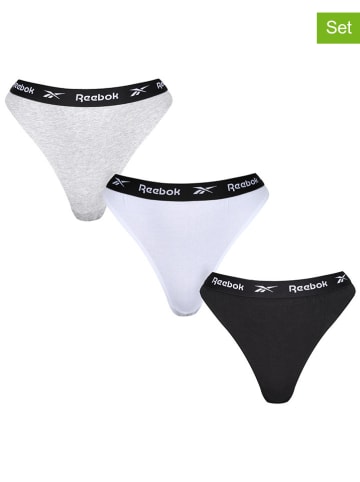 Reebok Stringi (3 pary) "Lotty" w kolorze szarym, białym i czarnym