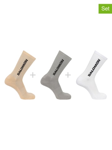 SALOMON 3er-Set: Funktionssocken "Everyday Crew" in Beige/ Grau/ Weiß
