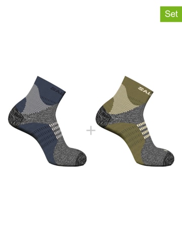 SALOMON 2-delige set: trekkingsokken "X Ultra Access Quarter" kaki/blauw