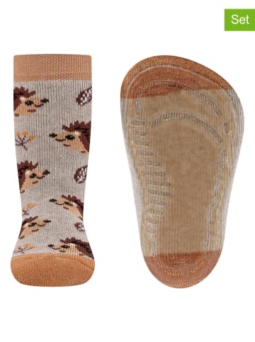 ewers 2er-Set: ABS-Socken "SoftStep Igel" in Hellbraun