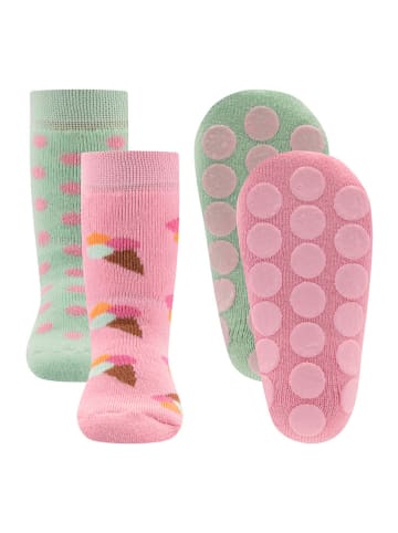 ewers ABS-Socken "Eis/Punkte" in Rosa/ Grün