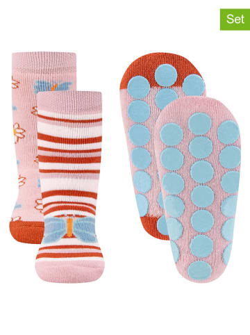ewers 2er-Set: ABS-Socken in Rosa/ Rot