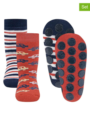 ewers 2er-Set: ABS-Socken in Dunkelblau/ Rot