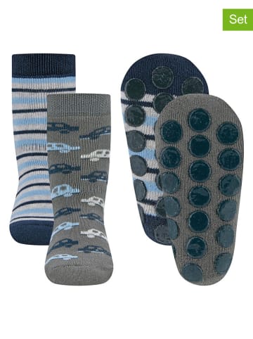 ewers 2er-Set: ABS-Socken in Grau/ Dunkelblau