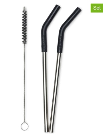Klean Kanteen 2er-Set: Trinkhalme "Klean Kanteen" in Silber/ Schwarz