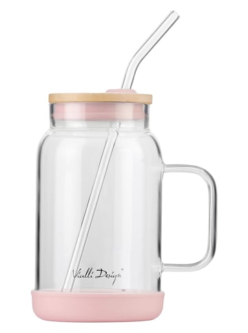 Vialli Design Glas mit Trinkhalm in Rosa - 600 ml