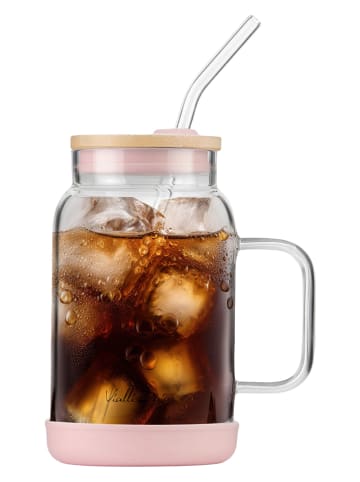 Vialli Design Glas mit Trinkhalm in Rosa - 600 ml