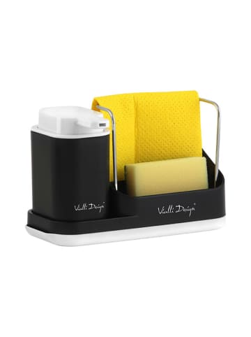 Vialli Design Spülorganizer in Schwarz mit Flüssigkeitsspender - (B)21,5 x (H)16 x (T)9 cm