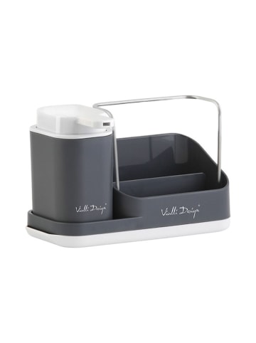 Vialli Design Spülorganizer in Grau mit Flüssigkeitsspender - (B)21,5 x (H)16 x (T)9 cm