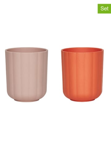 OYOY mini 2-delige set: leerdrinkbekers "Pullo" lichtroze/oranje - vanaf 12 maanden