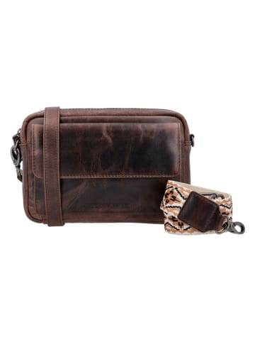 HIDE & STITCHES Leren schoudertas bruin - (B)21 x (H)14 x (D)4,5 cm