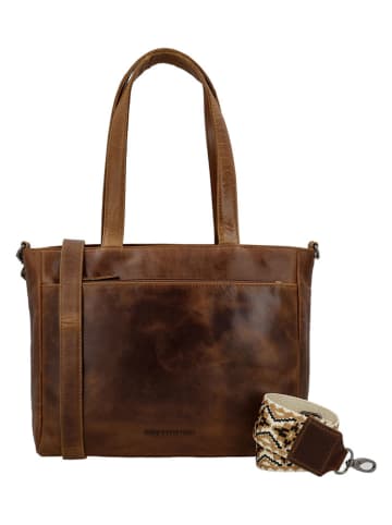 HIDE & STITCHES Leren schoudertas lichtbruin - (B)34 x (H)34 x (D)8 cm