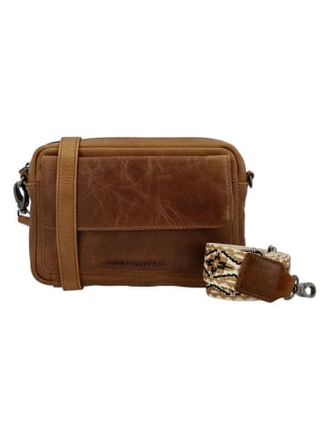 HIDE & STITCHES Leder-Umhängetasche in Hellbraun - (B)21 x (H)14 x (T)4 cm