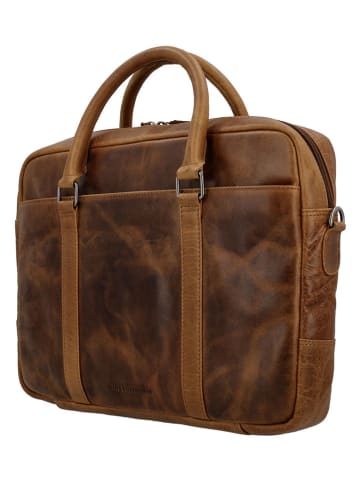 HIDE & STITCHES Leder-Businesstasche in Hellbraun - (B)38 x (H)29 x (T)7 cm