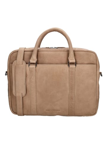 HIDE & STITCHES Leder-Businesstasche in Beige - (B)38 x (H)29 x (T)7 cm